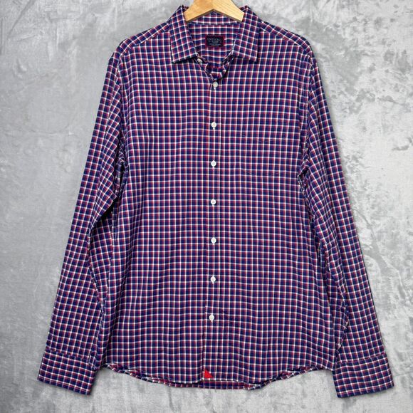 Untuckit Shirt Mens XL Tall Slim Blue Red White Plaid Stuhlmuller Stretch Casual - Picture 1 of 12